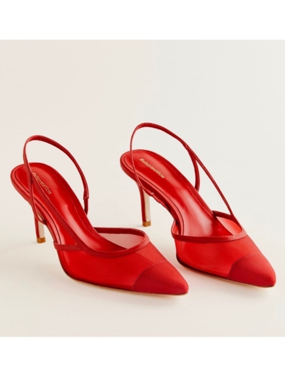 Reformation Whitnee Slingback Heels red mesh size 9.5